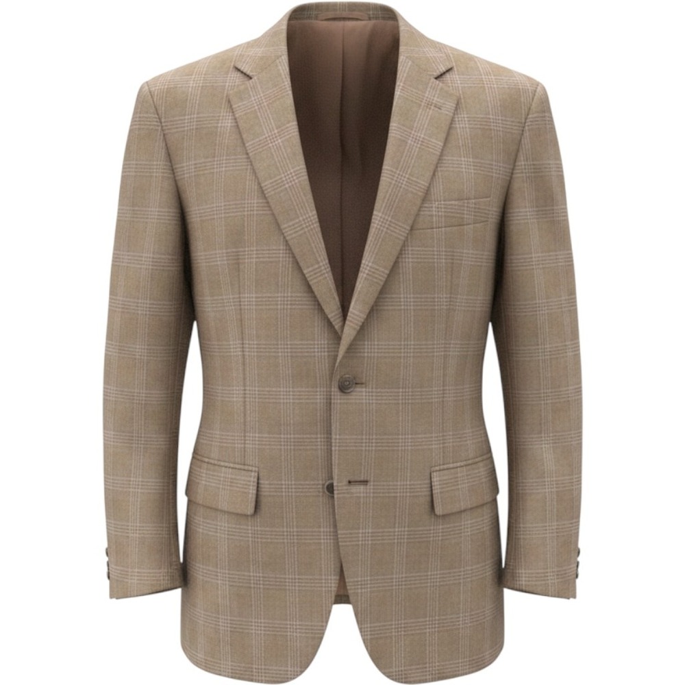 Jos A Bank Signature 44L Brown GLEN  PLAID 100% WOOL  Blazer Sport Coat